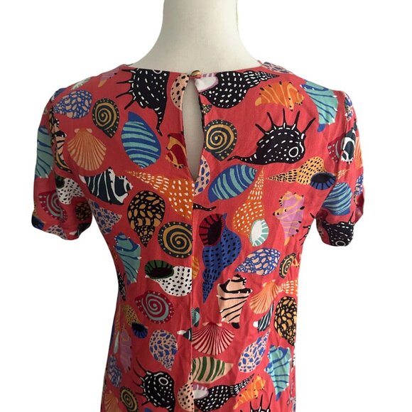 COREY LYNN CALTER Coral Seashell Print Short Sleeve Dress Size Small - Picture 5 of 7